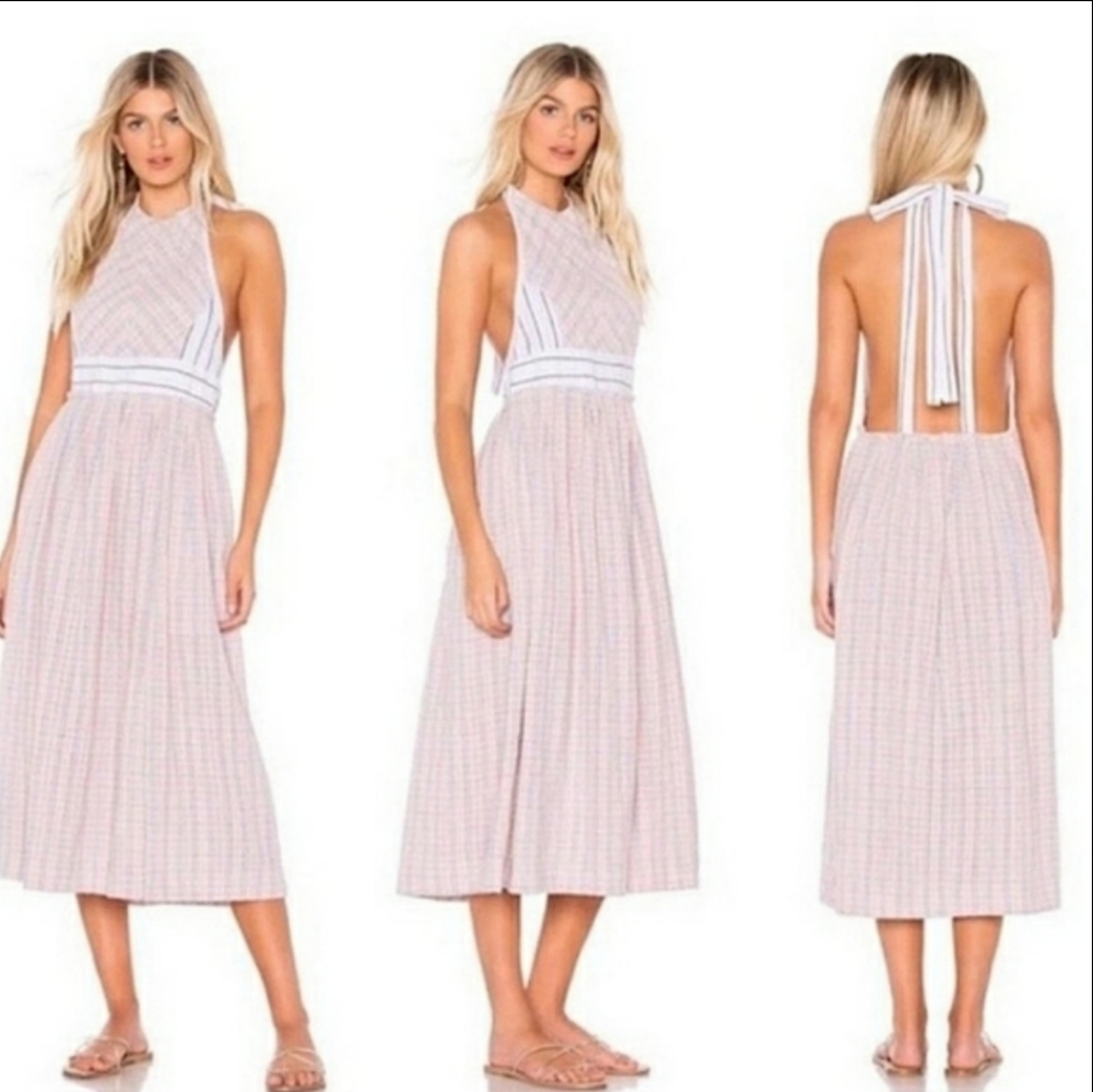Free People Color Theory Midi Dress Pink Blue Add T Shirt Under Open Back Small